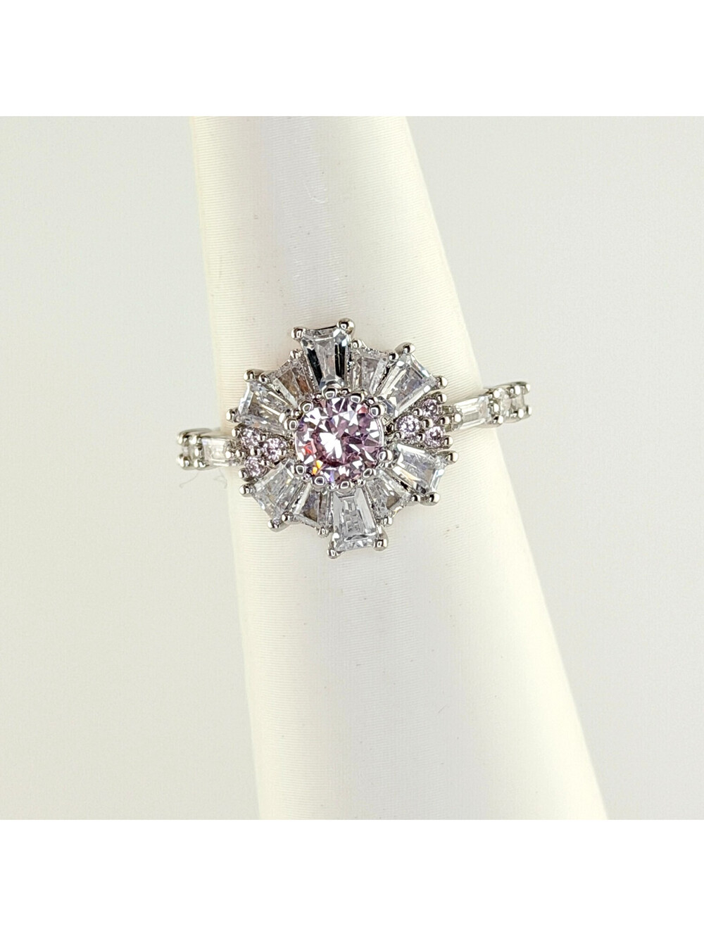 Bomb Party Ring Sz 9 "The Victorian Ring" RG21018 Rose Quartz On Rhodium